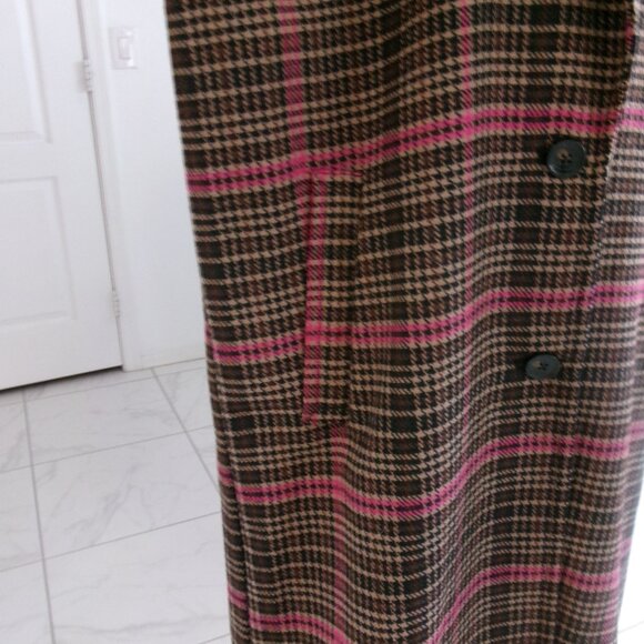New Wild Fable Wool Blend Plaid Oversize Midi Coat Brown Tan Fuchsia Pink S / M - Picture 5 of 14